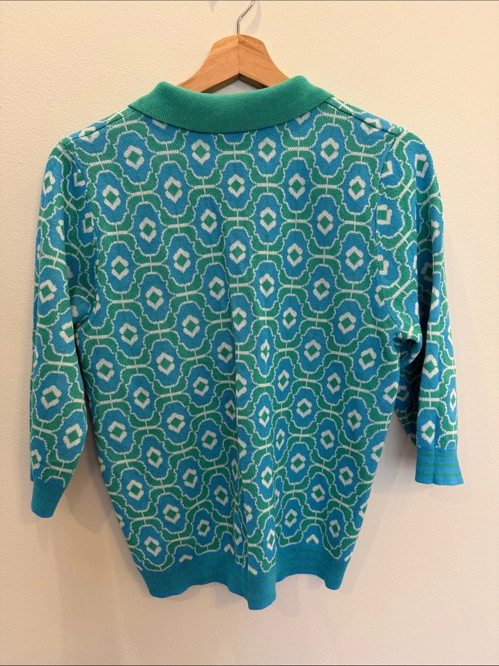 NWT SUNCOO POLKA PATTERNED POLO SWEATER - VERT D'EAU